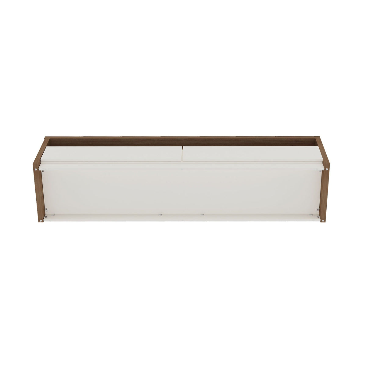 Modern 70in TV stand with white drawer fronts and light brown wood frame full-extension drawers on Tampa Home & Garden Store