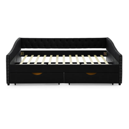 Upholstered Tufted Daybed with Storage Drawers