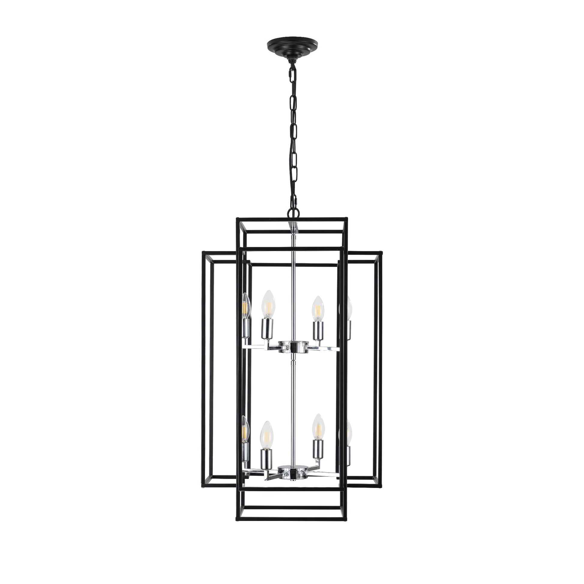 8-light black and chrome geometric pendant chandelier with square frame by HouseOfZazla on Tampa Home & Garden Store