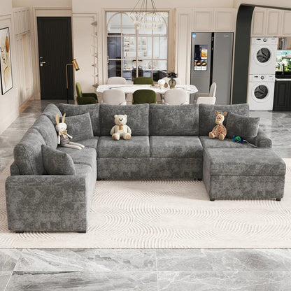 Gray sleeper sectional with storage ottoman by Unique Piece Furniture, 3 pillows on Tampa Home & Garden Store