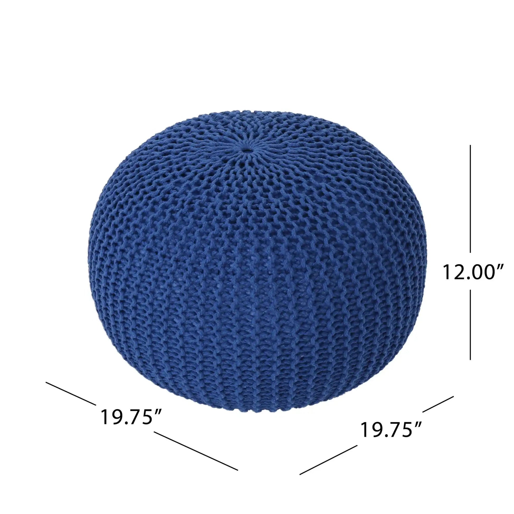 Blue knitted cotton round pouf ottoman accent cushion 19.75in diameter on Tampa Home & Garden Store