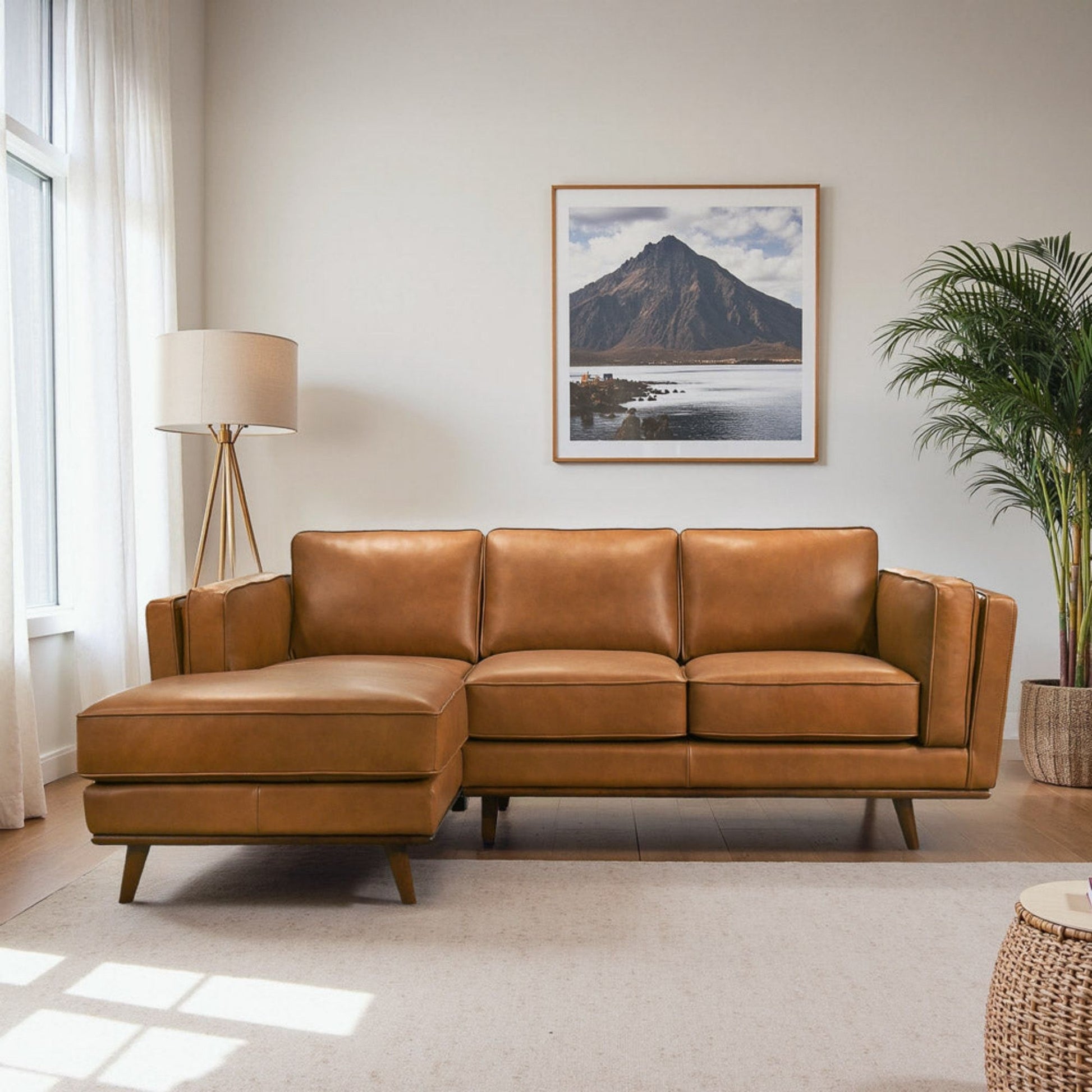 Chase sectional sofa in tan leather with chaise left, HouseOfZazla on Tampa Home & Garden Store