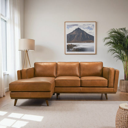 Chase sectional sofa in tan leather with chaise left, HouseOfZazla on Tampa Home & Garden Store