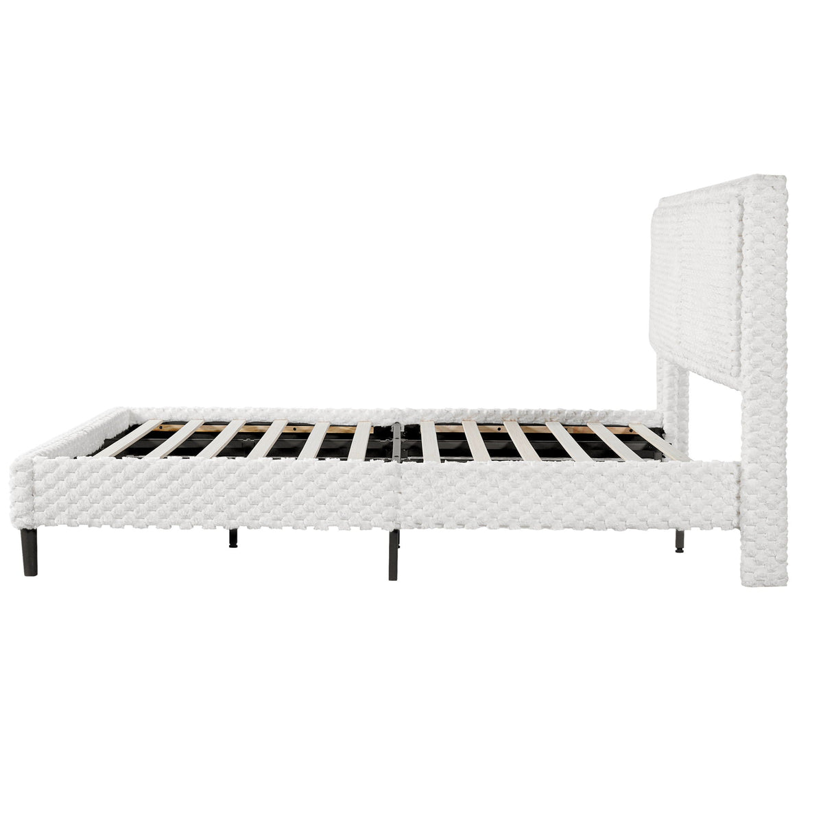 White fabric bed frame with padded headboard and slatted base HouseOfZazla Beds on Tampa Home & Garden Store