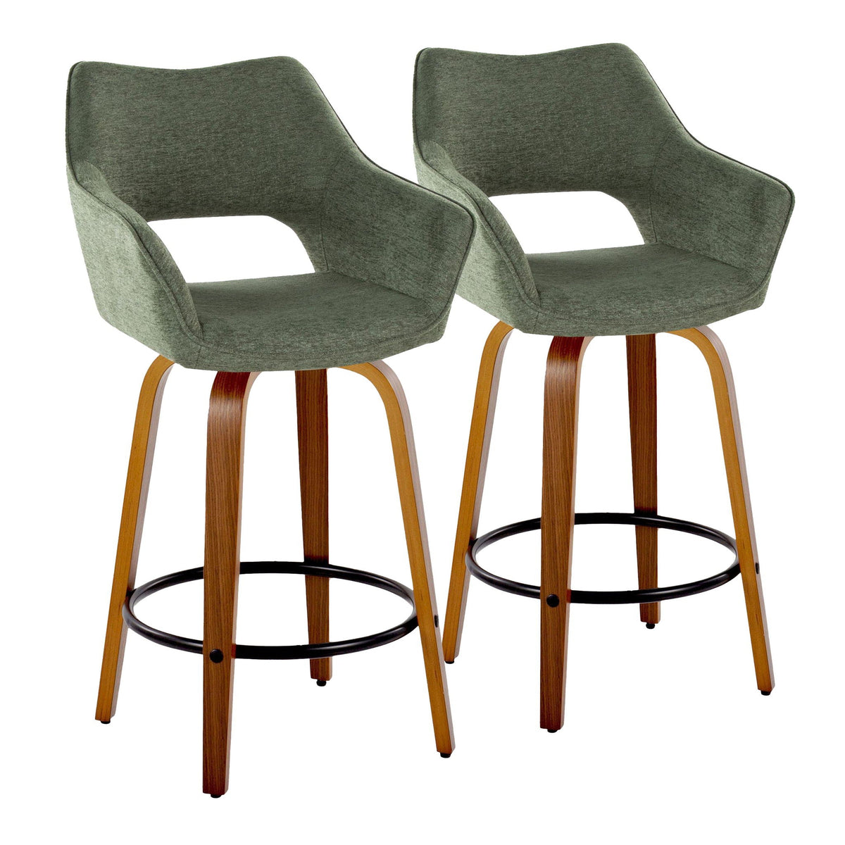 Counter stools set of 2, green upholstered, swivel with footrest, wood legs HouseOfZazla on Tampa Home & Garden Store