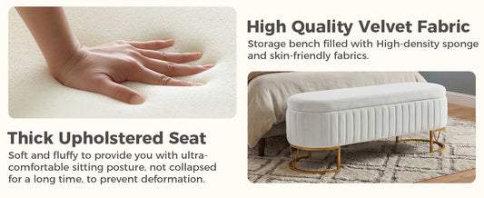 The Velvet Storage Bench with Gold Metal Legs