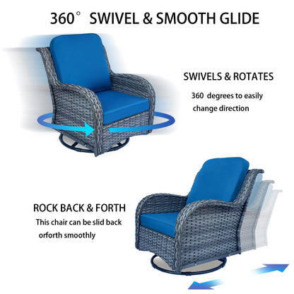 Wicker Outdoor Swivel Chair Set 3-Piece with blue cushions HouseOfZazla on Tampa Home & Garden Store