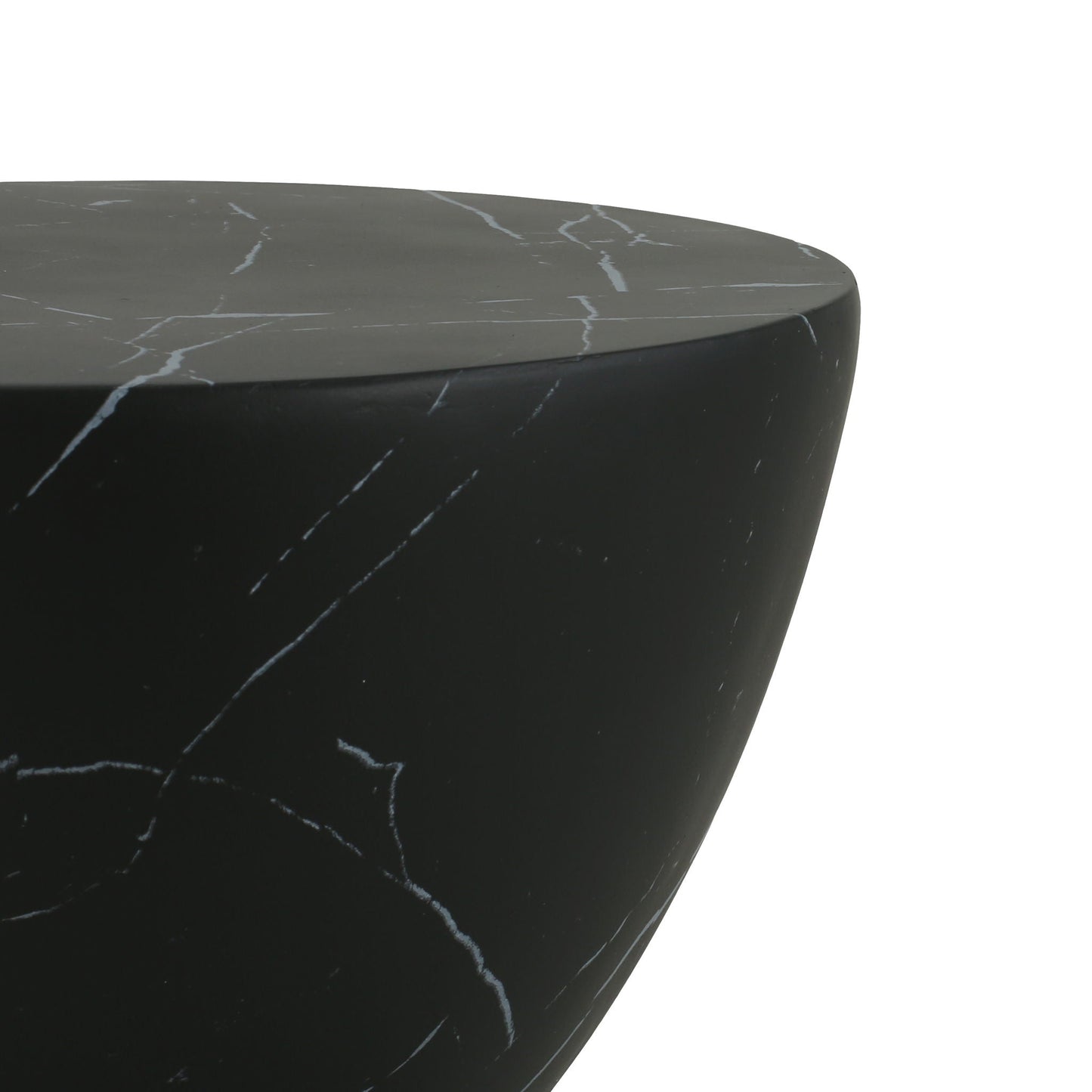 Outdoor Lightweight Concrete Side Table, round gray top with white veining on a dark base on Tampa Home & Garden Store