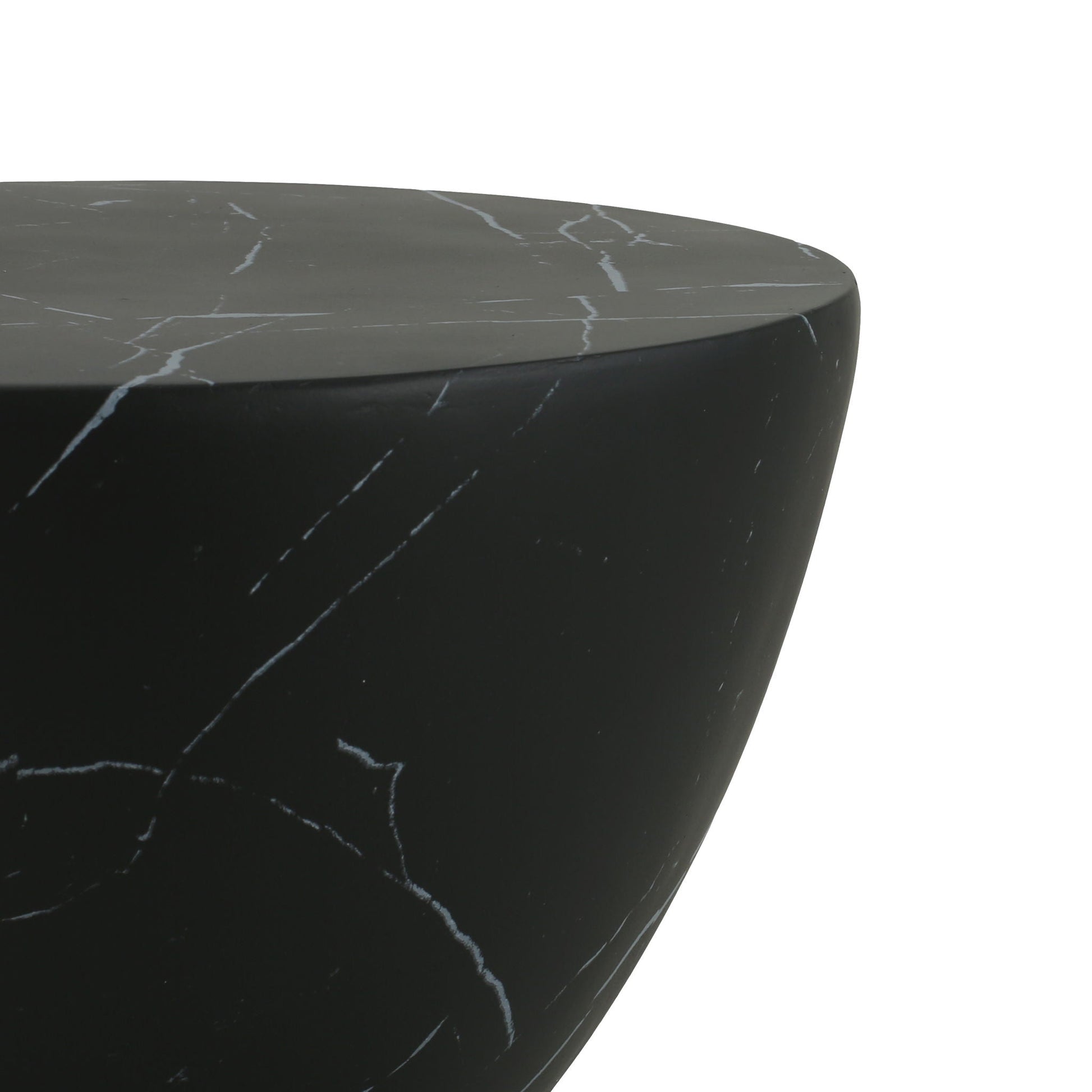 Outdoor Lightweight Concrete Side Table, round gray top with white veining on a dark base on Tampa Home & Garden Store