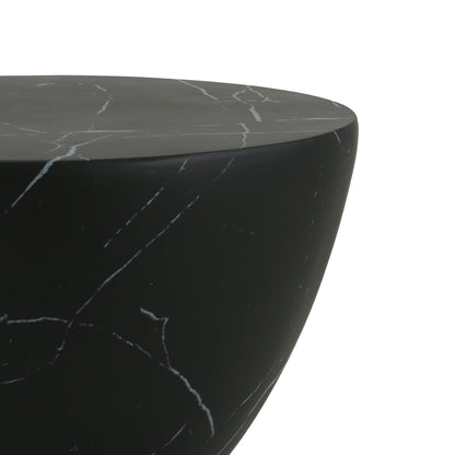 Outdoor Lightweight Concrete Side Table, round gray top with white veining on a dark base on Tampa Home & Garden Store