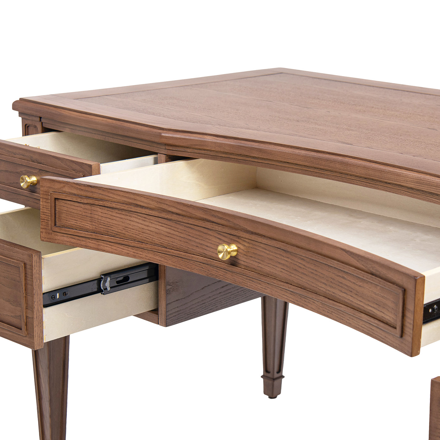 Dauphin Gold-Accent 5-Drawer Wood Executive Desk brown ash veneer brass knobs tapered legs on Tampa Home & Garden Store