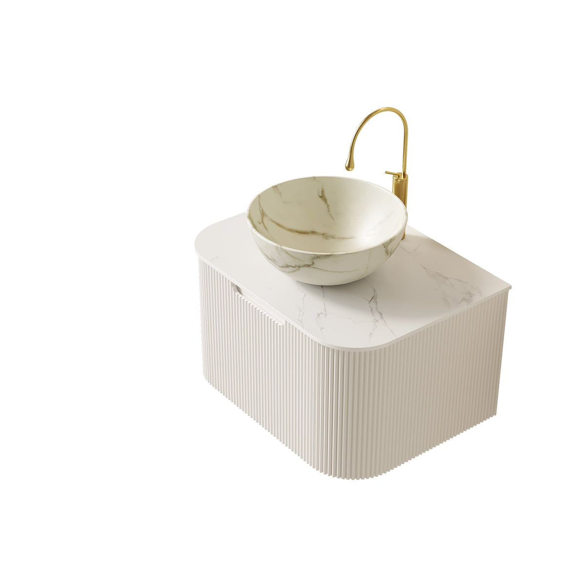 Dina 24 Inch Floating Vanity with Marble Vessel Sink and Gold Faucet by HouseOfZazla on Tampa Home & Garden Store