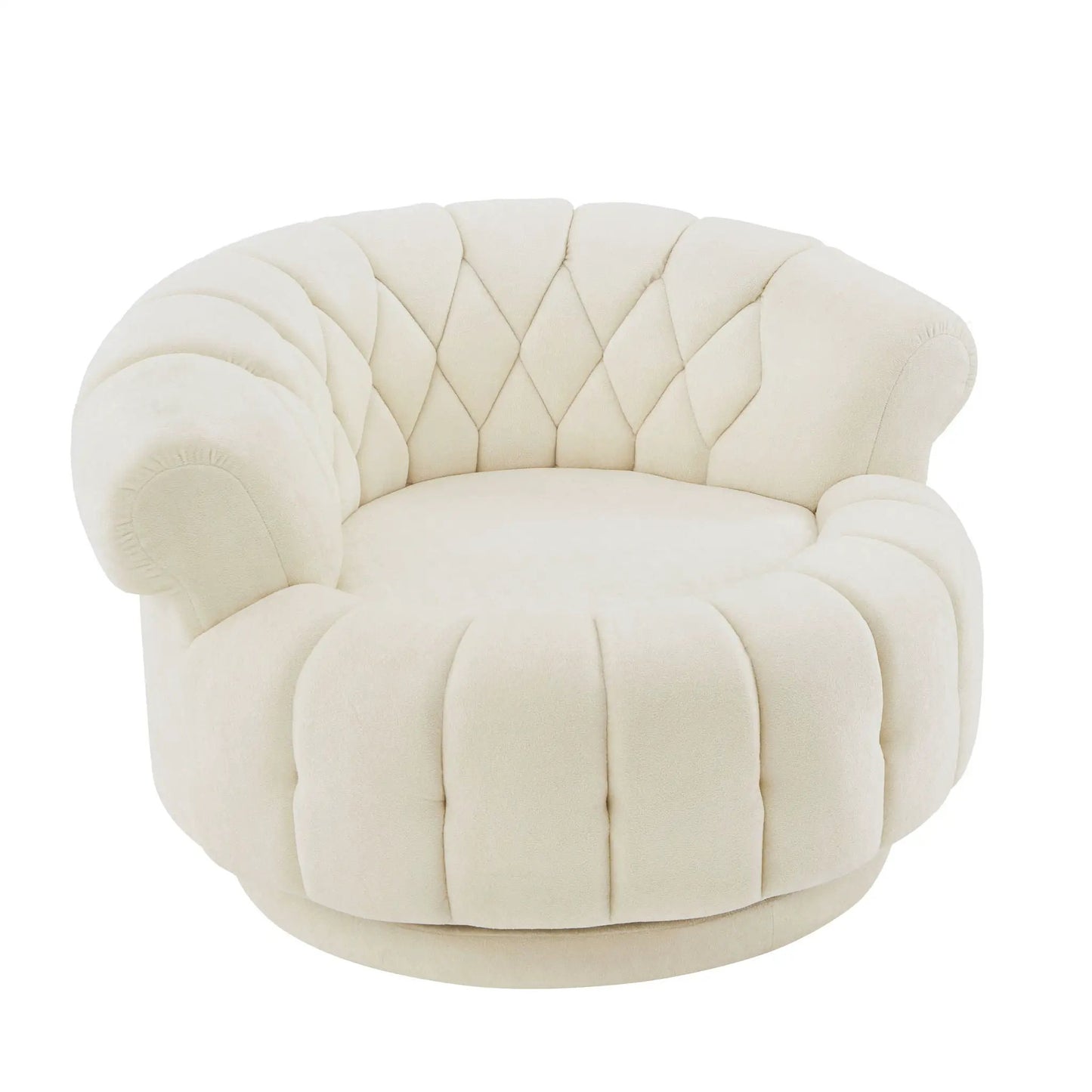 Round cream tufted swivel accent chair with rotation in boucle by Unique Piece Furniture on Tampa Home & Garden Store