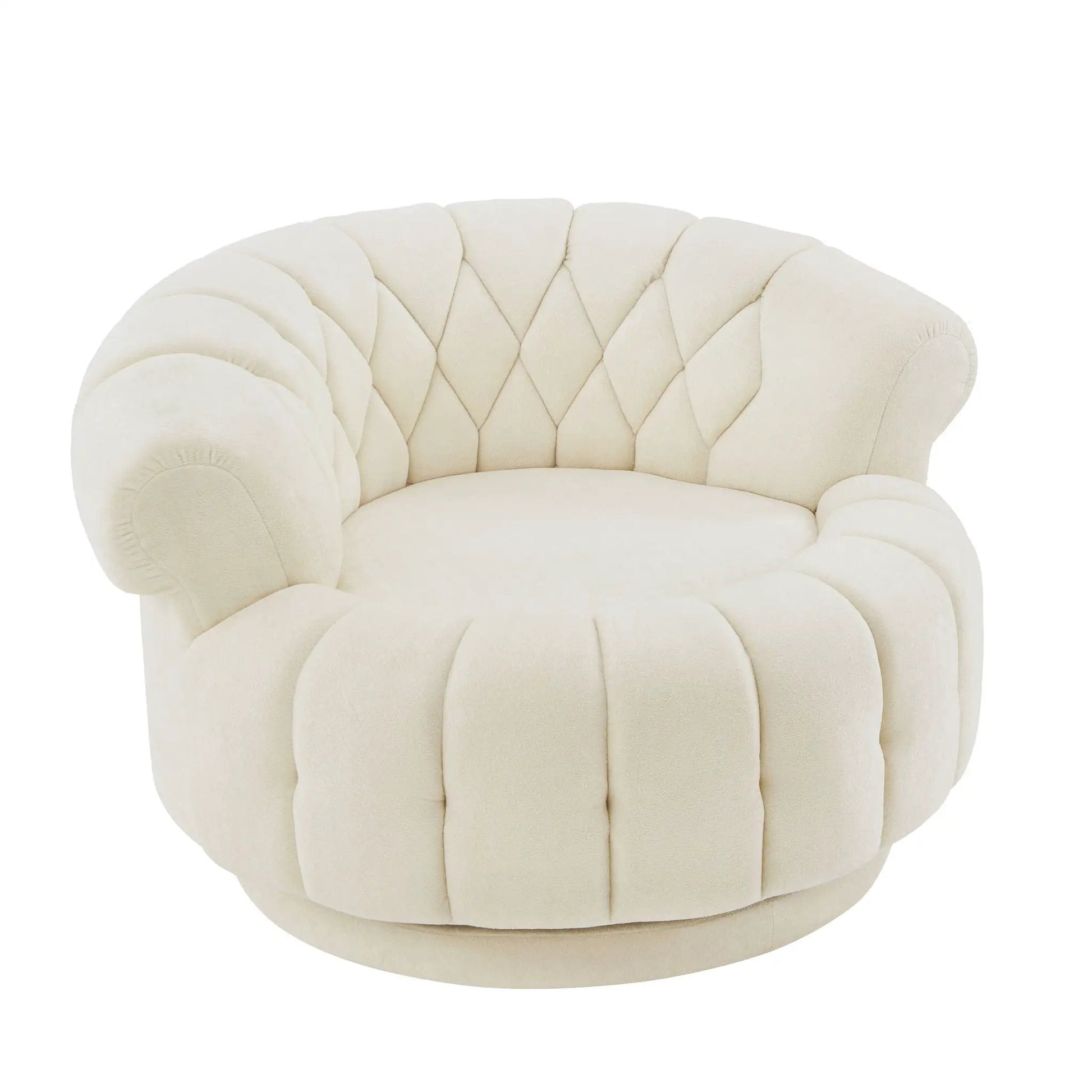 Round cream tufted swivel accent chair with rotation in boucle by Unique Piece Furniture on Tampa Home & Garden Store