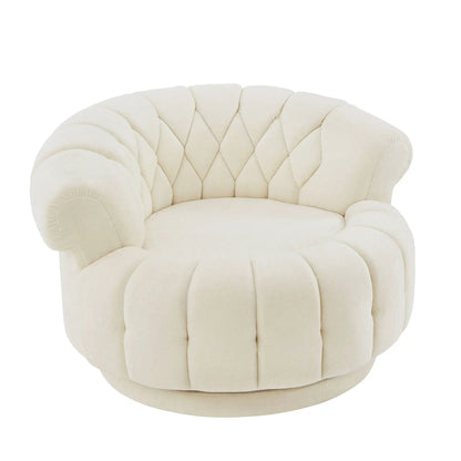 Round cream tufted swivel accent chair with rotation in boucle by Unique Piece Furniture on Tampa Home & Garden Store