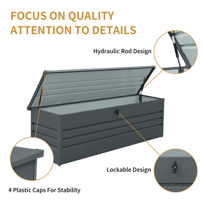 260 Gallon Metal Outdoor Deck Box HouseOfZazla gray metal with hydraulic lift lockable design on Tampa Home & Garden Store