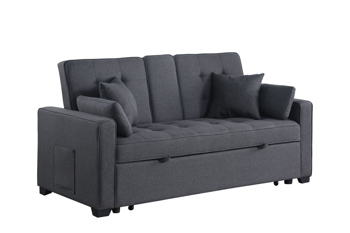 Convertible Sleeper Loveseat dark gray fabric with tufted cushions and cup holders, HouseOfZazla on Tampa Home & Garden Store
