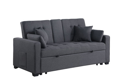 Convertible Sleeper Loveseat dark gray fabric with tufted cushions and cup holders, HouseOfZazla on Tampa Home & Garden Store