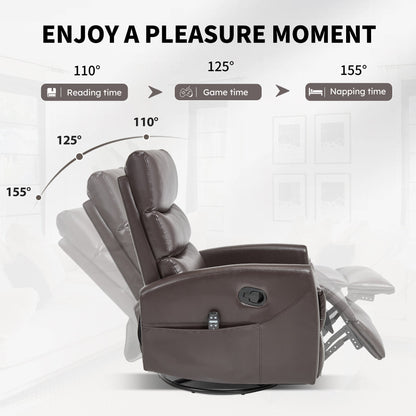 Heat Massage Manual Recliner Chair with Rocker and Swivel in brown leather on Tampa Home & Garden Store