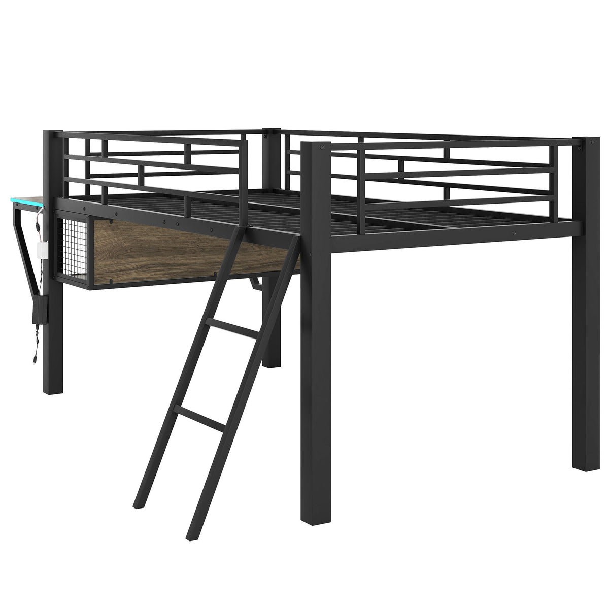 Gaming twin loft bed with desk and LED in black metal frame by HouseOfZazla on Tampa Home & Garden Store