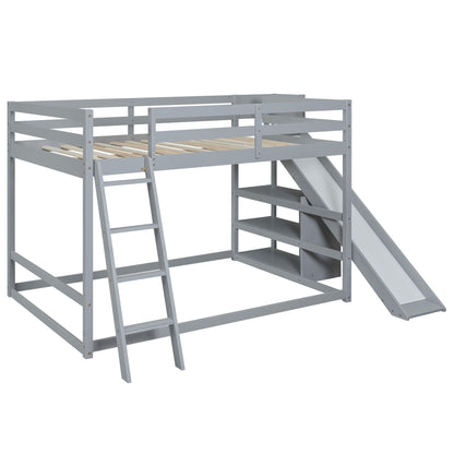 Bunk bed with ladder, slide, and shelves in gray pine wood by HouseOfZazla on Tampa Home & Garden Store