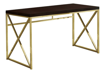 Computer desk with dark wood top and gold metal frame and X-shaped legs on Tampa Home & Garden Store