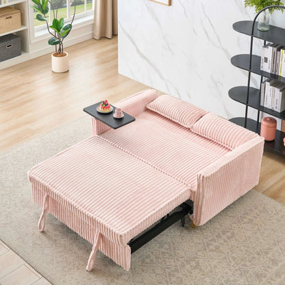 Pull Out Sofa With Movable Tabletop And USB Ports pink ribbed fabric with black metal frame on Tampa Home & Garden Store