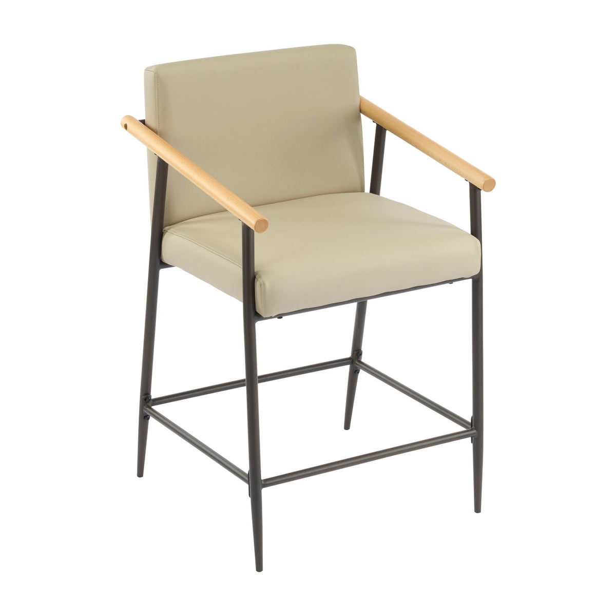 Mid Century Modern counter stool with khaki cushions, wooden armrests by HouseOfZazla on Tampa Home & Garden Store