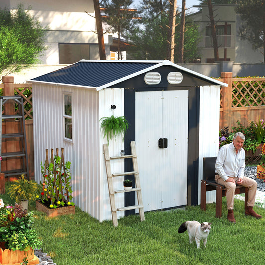 Campcraft 8x6 ft outdoor metal storage shed navy panels with white trim by HouseOfZazla on Tampa Home & Garden Store
