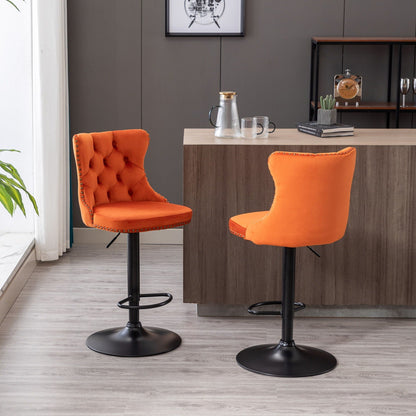 Swivel bar stools adjustable height orange tufted upholstery backs set of 2 HouseOfZazla on Tampa Home & Garden Store