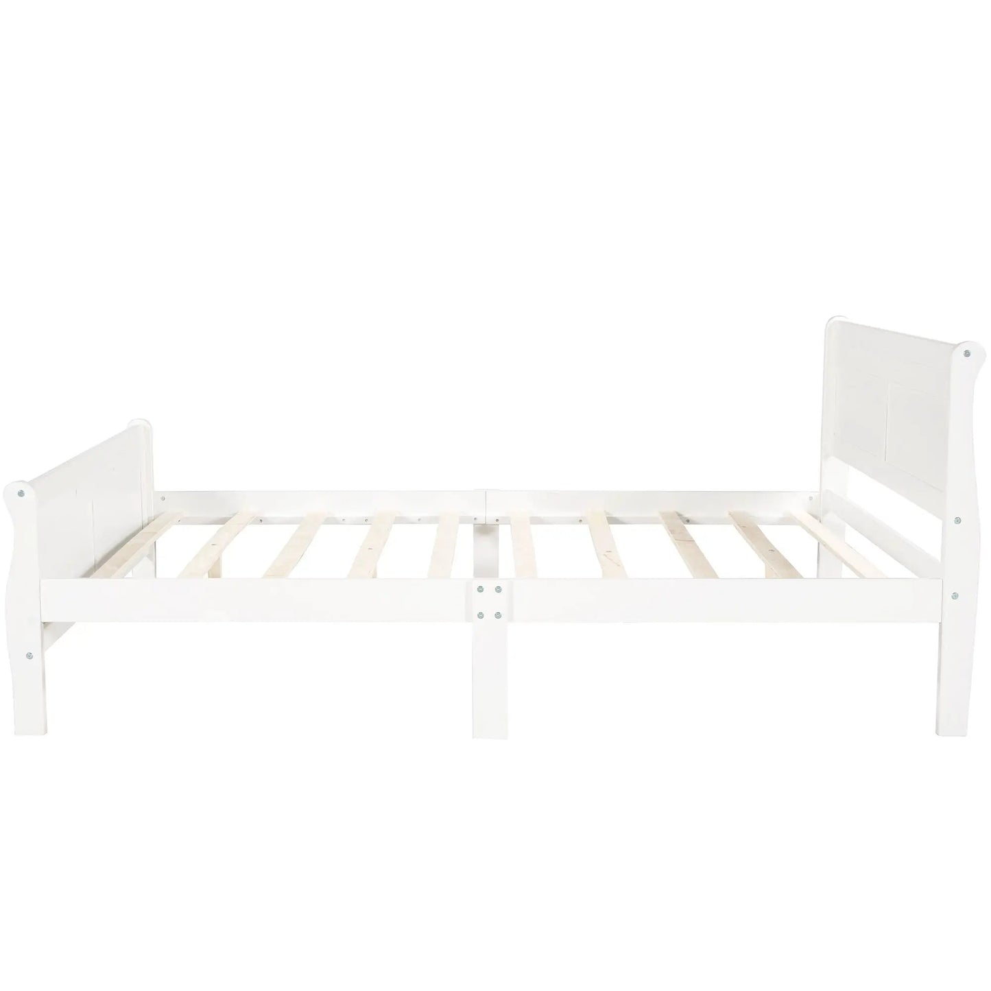 White platform bed frame with headboard and footboard and wood slat support on Tampa Home & Garden Store