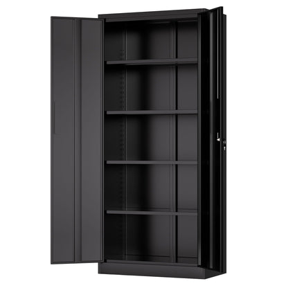 Steel garage storage cabinet with adjustable shelves and lock in black on Tampa Home & Garden Store