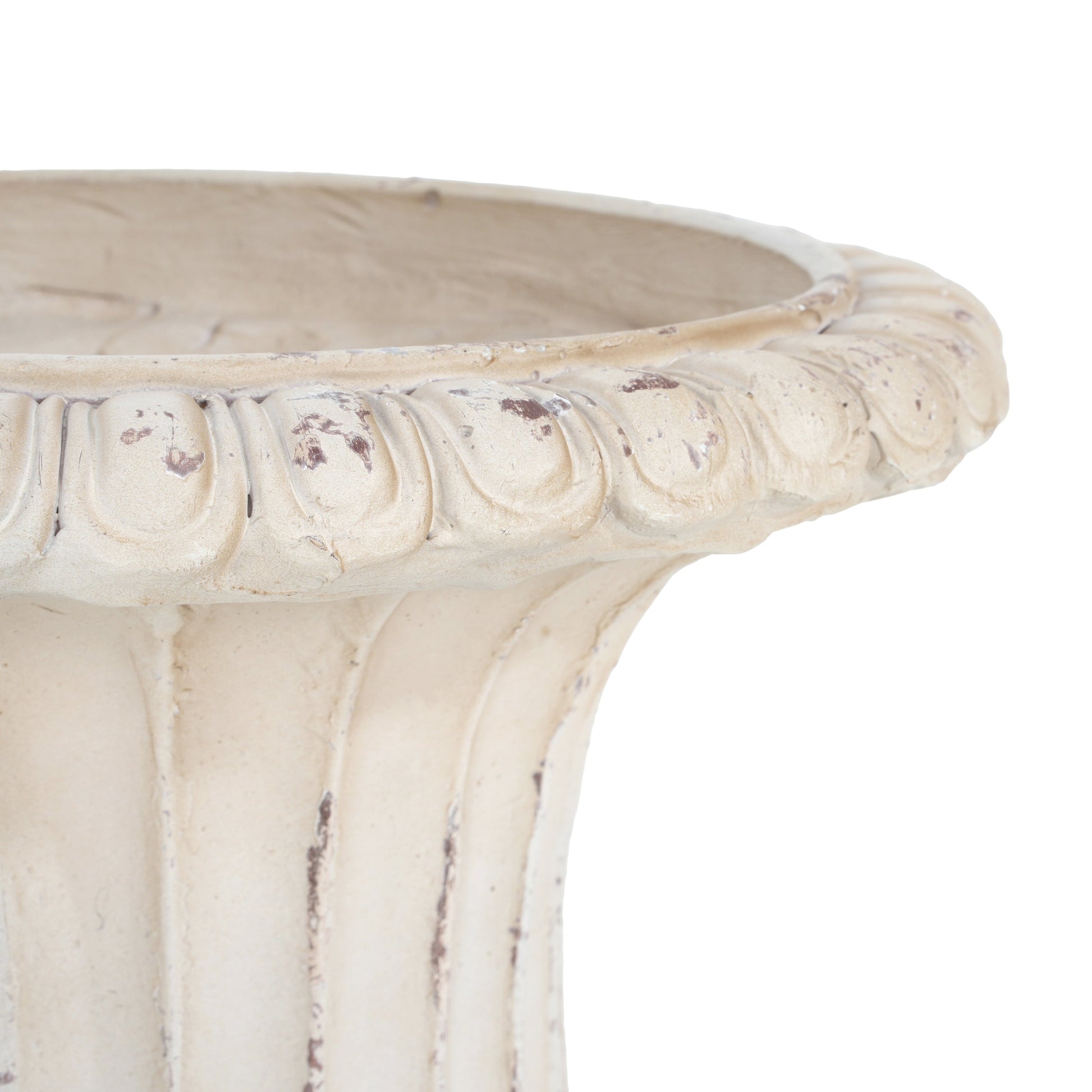 MGO Garden Urn antique white with carved ribbing and weathered patina 19.25'' H on Tampa Home & Garden Store