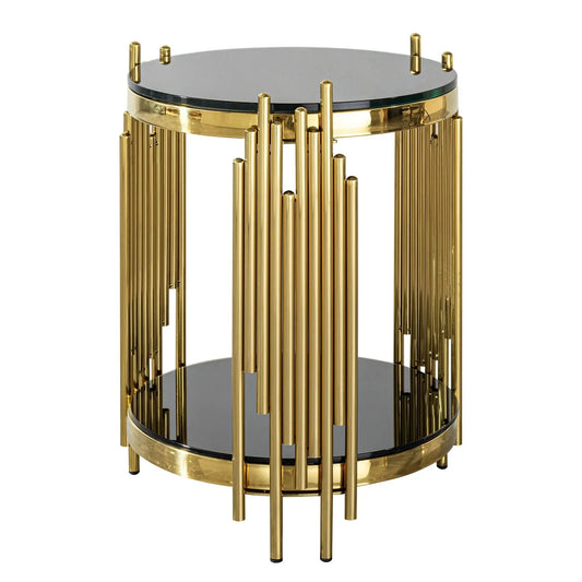 Elegant round side table with double-layer tempered glass top and gold metal frame on Tampa Home & Garden Store