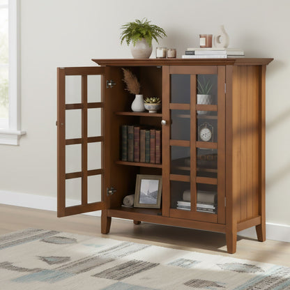 Acadian medium storage cabinet handcrafted in warm wood with glass-front doors HouseOfZazla on Tampa Home & Garden Store