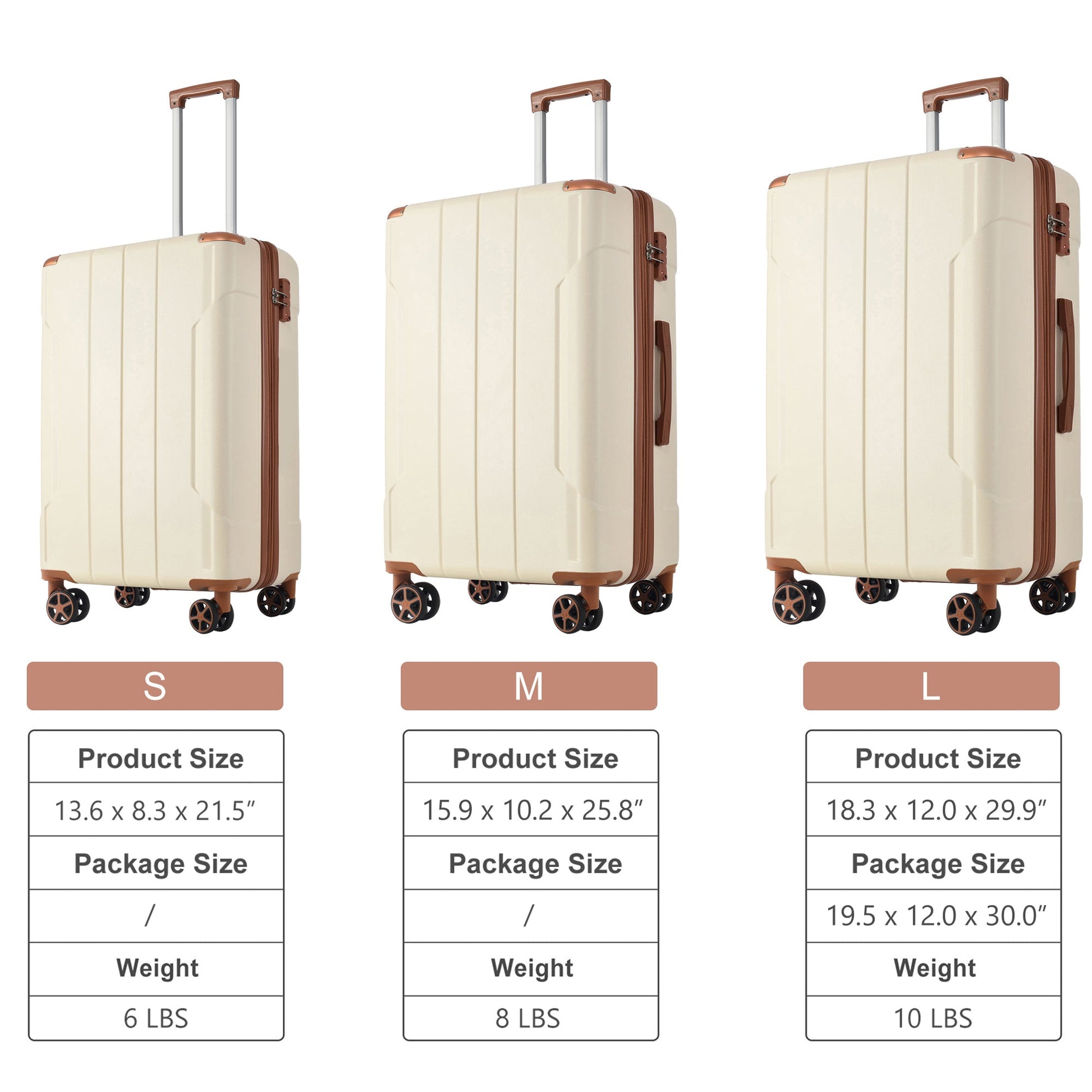 3-Piece Expandable Hard Shell Luggage Set with TSA Lock ivory with brown trim HouseOfZazla on Tampa Home & Garden Store