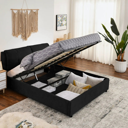 Storage Upholstered Hydraulic Platform Bed With Integrated Headboard in black with under-bed storage on Tampa Home & Garden Store