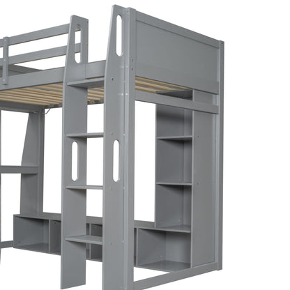 Gaming loft bed by HouseOfZazla gray metal with desk and storage shelves and ladder on Tampa Home & Garden Store