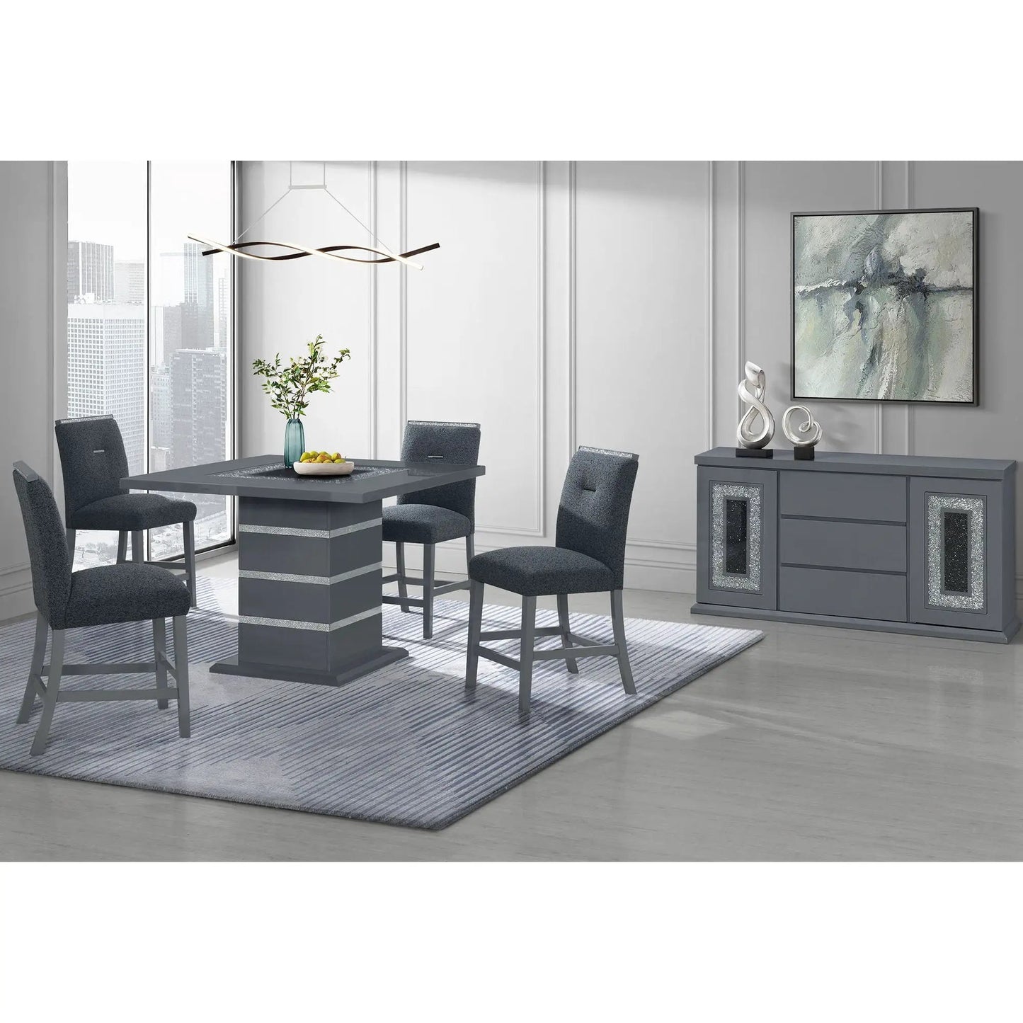 Ariya Bar Table with Glass Inlay and Gloss Finish