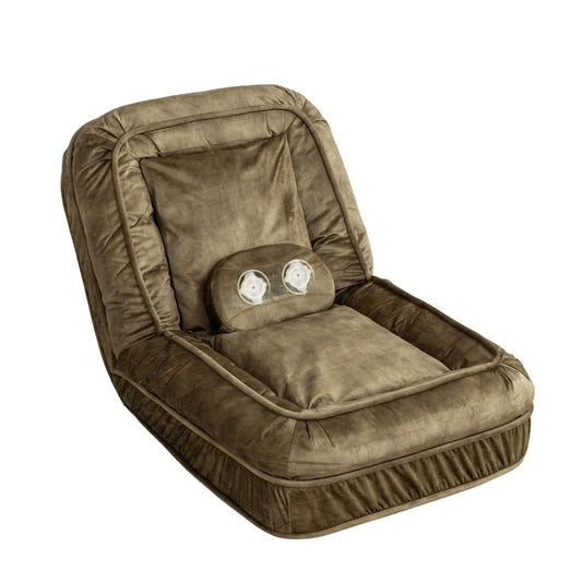 Upholstered massage chair bean bag in brown fabric with 2 soft pillows, 5-position, HouseOfZazla on Tampa Home & Garden Store