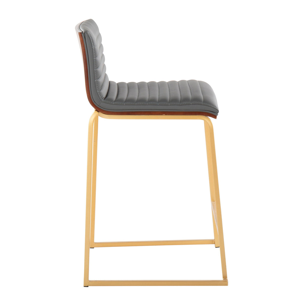 Mason Mara counter stool set of 2 by HouseOfZazla, gray tufted upholstery, gold legs on Tampa Home & Garden Store