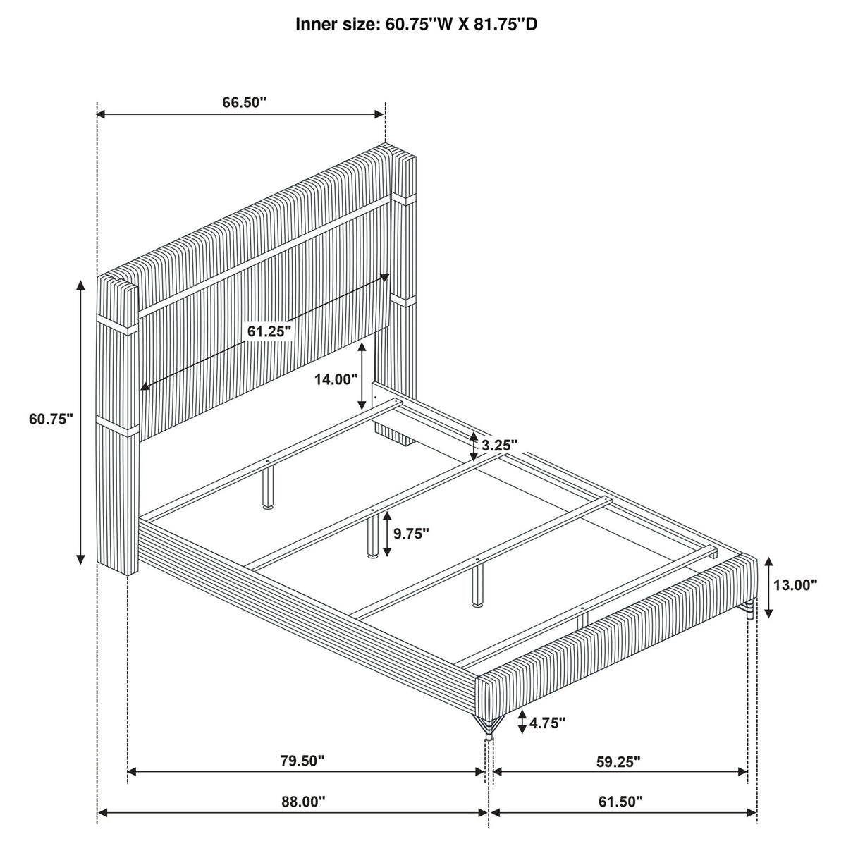 Malcolm Wingback Bedroom Set by HouseOfZazla 5-piece bed frame blueprint with dimensions on Tampa Home & Garden Store
