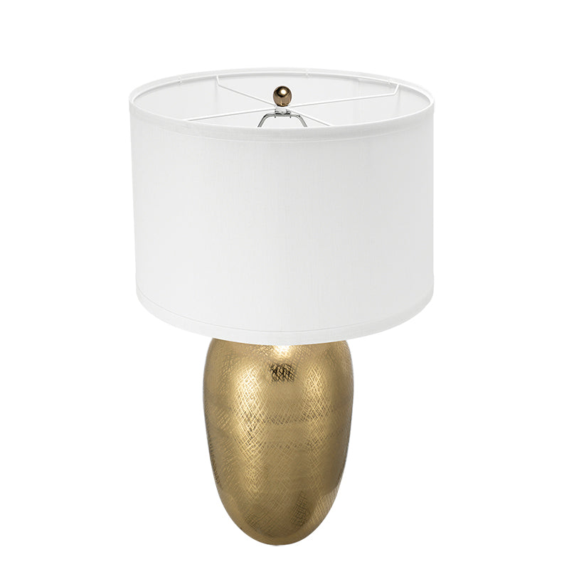 D15x25.7' Round aluminum gold table lamp with white fabric drum shade HouseOfZazla lighting on Tampa Home & Garden Store