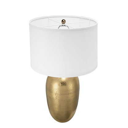 D15x25.7' Round aluminum gold table lamp with white fabric drum shade HouseOfZazla lighting on Tampa Home & Garden Store