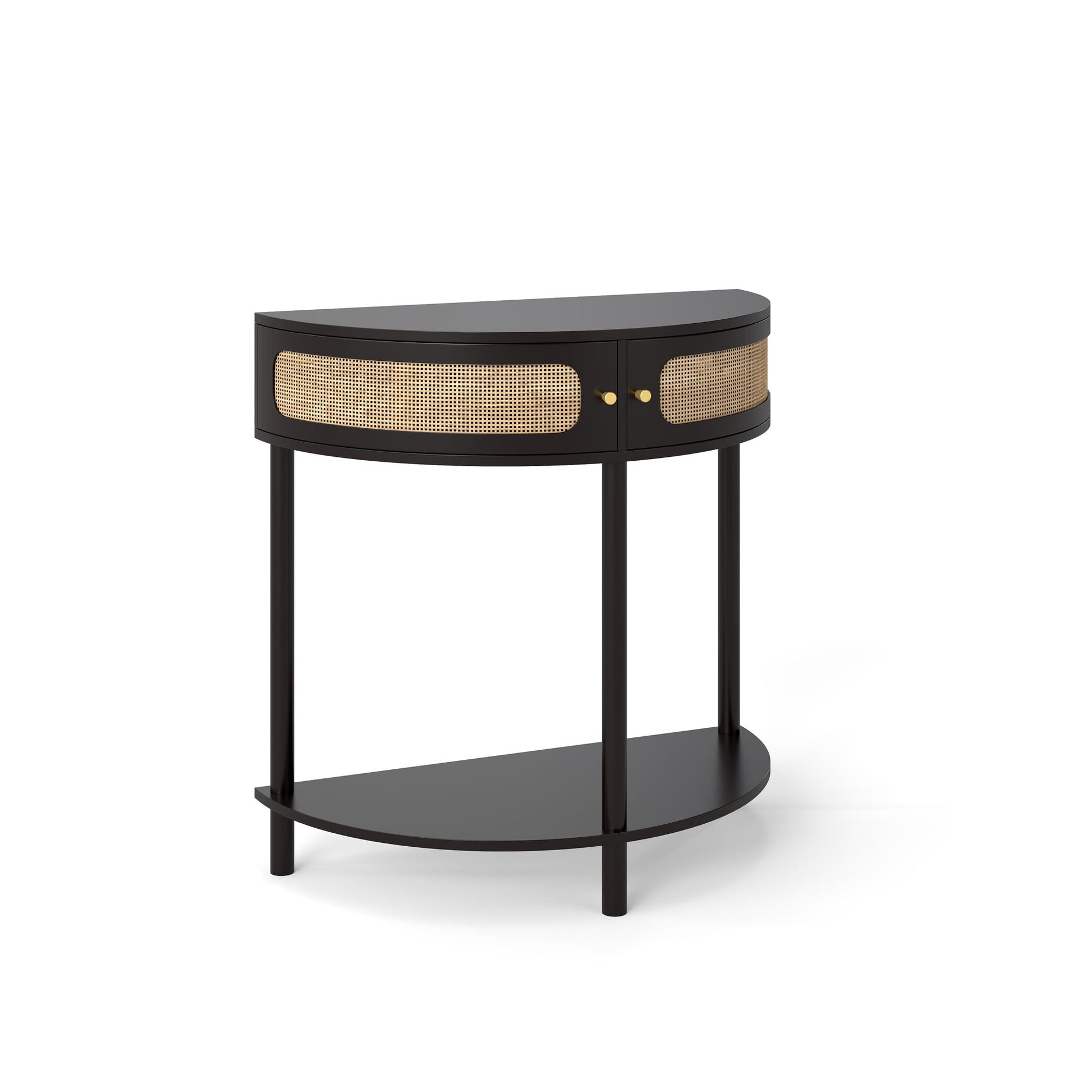 Black end table with boho rattan semi-circle doors, storage and bottom shelf HouseOfZazla on Tampa Home & Garden Store