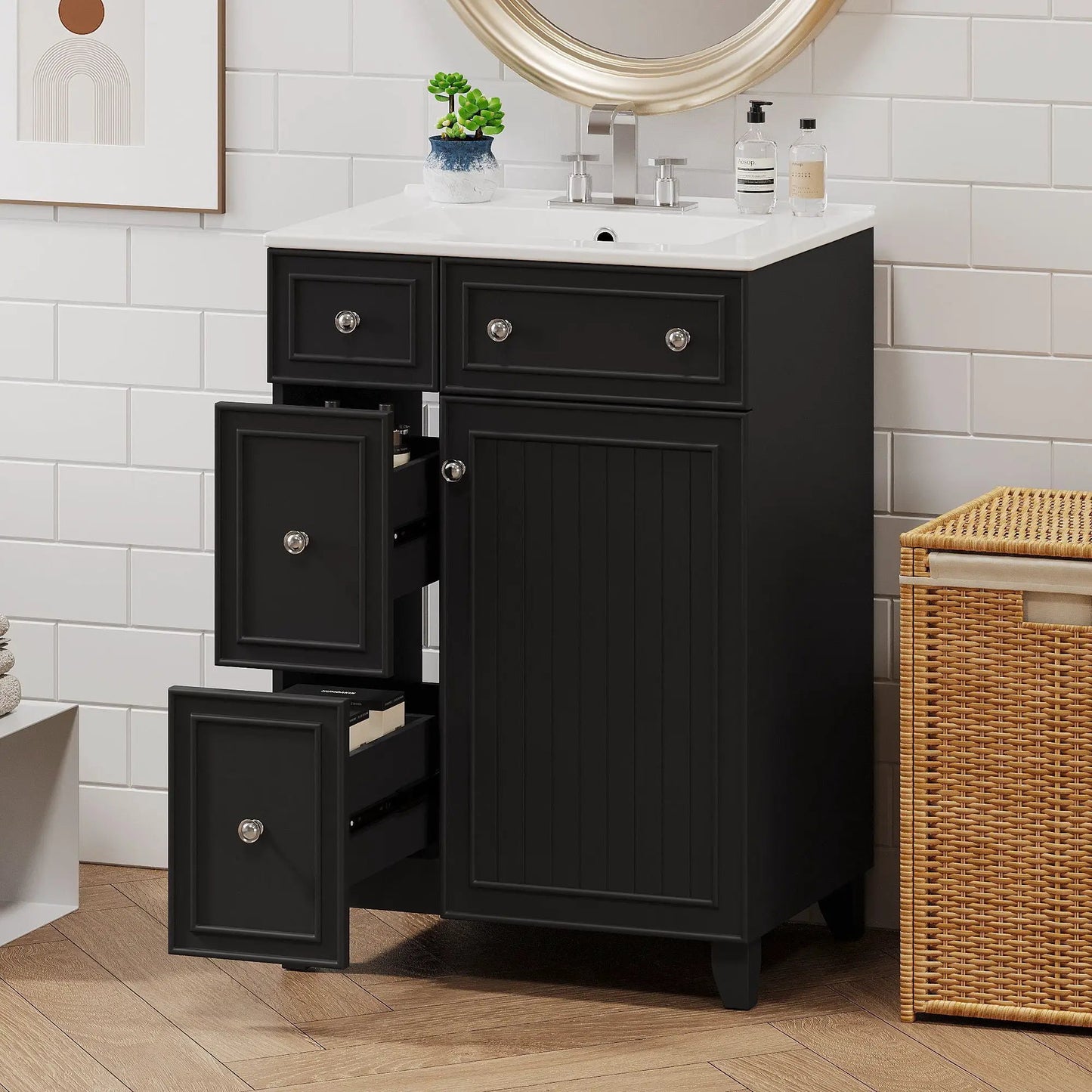 Transitional Bathroom Vanity With Ceramic Sink