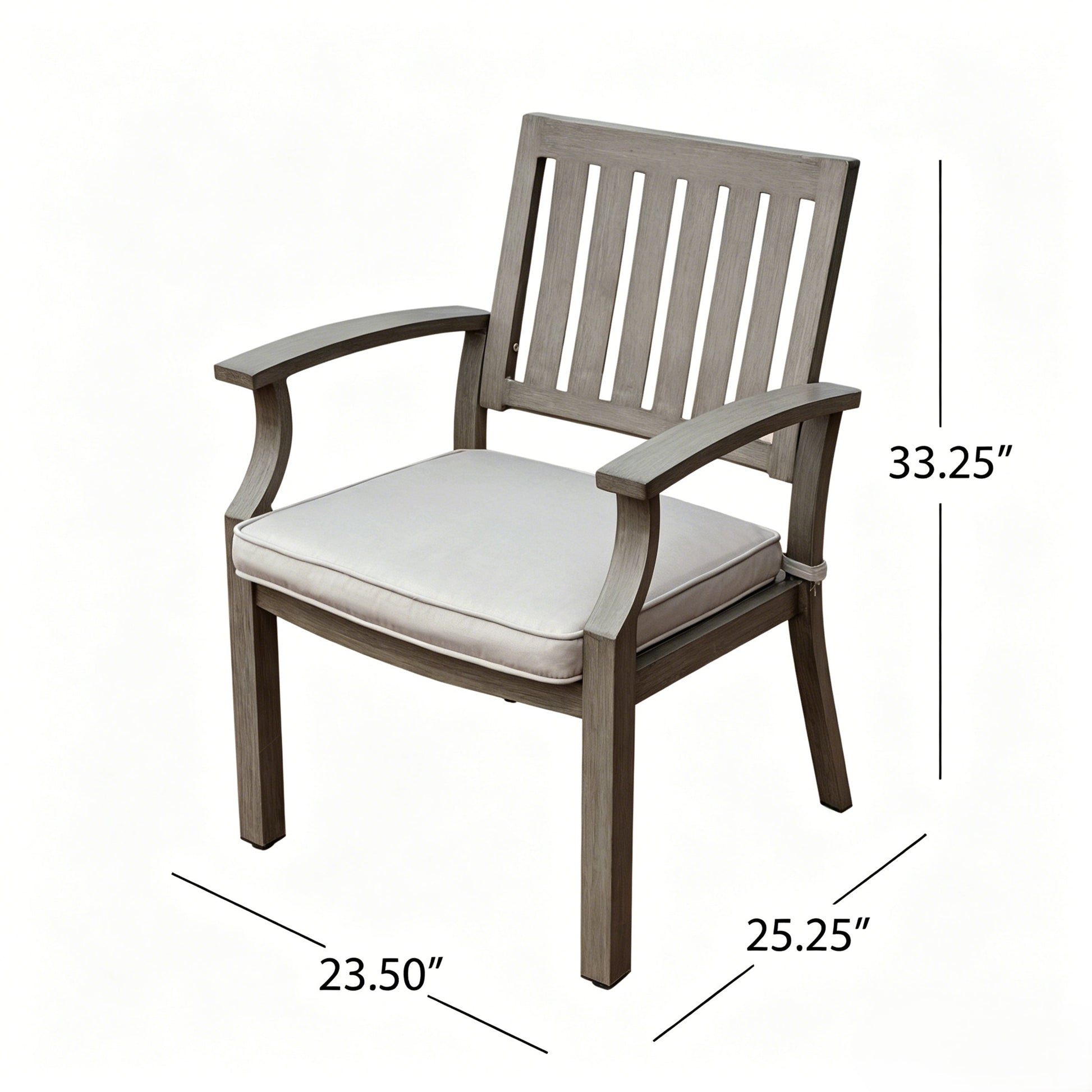 7-Piece Outdoor Dining Set with Aluminum Chairs by HouseOfZazla, slatted-back chair with gray cushion on Tampa Home & Garden Store