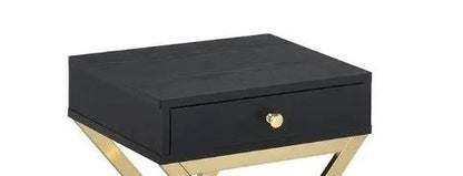 Coleen Elegant Design Accent Table black wood top with gold metal legs heart-knob drawer on Tampa Home & Garden Store