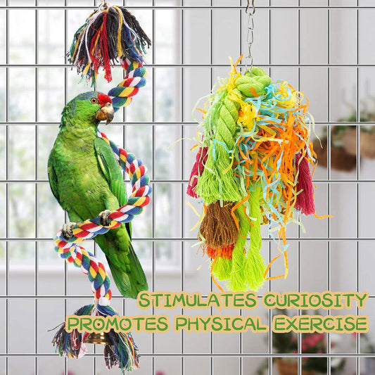 5PCs Parrot Gnawing Toy Cotton set with colorful rope and shredded tassels for birds in a cage on Tampa Home & Garden Store