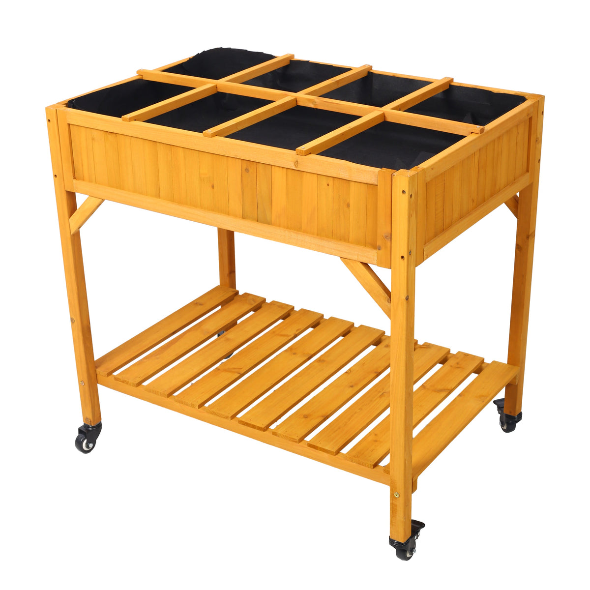 Elevated 8-pocket herb garden bed with lockable wheels - fir wood HouseOfZazla on Tampa Home & Garden Store